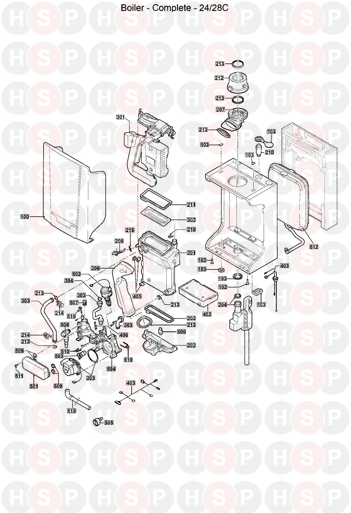 Baxi Combi 35 kW (Complete Boiler Assembly View)Diagram | Heating Spare